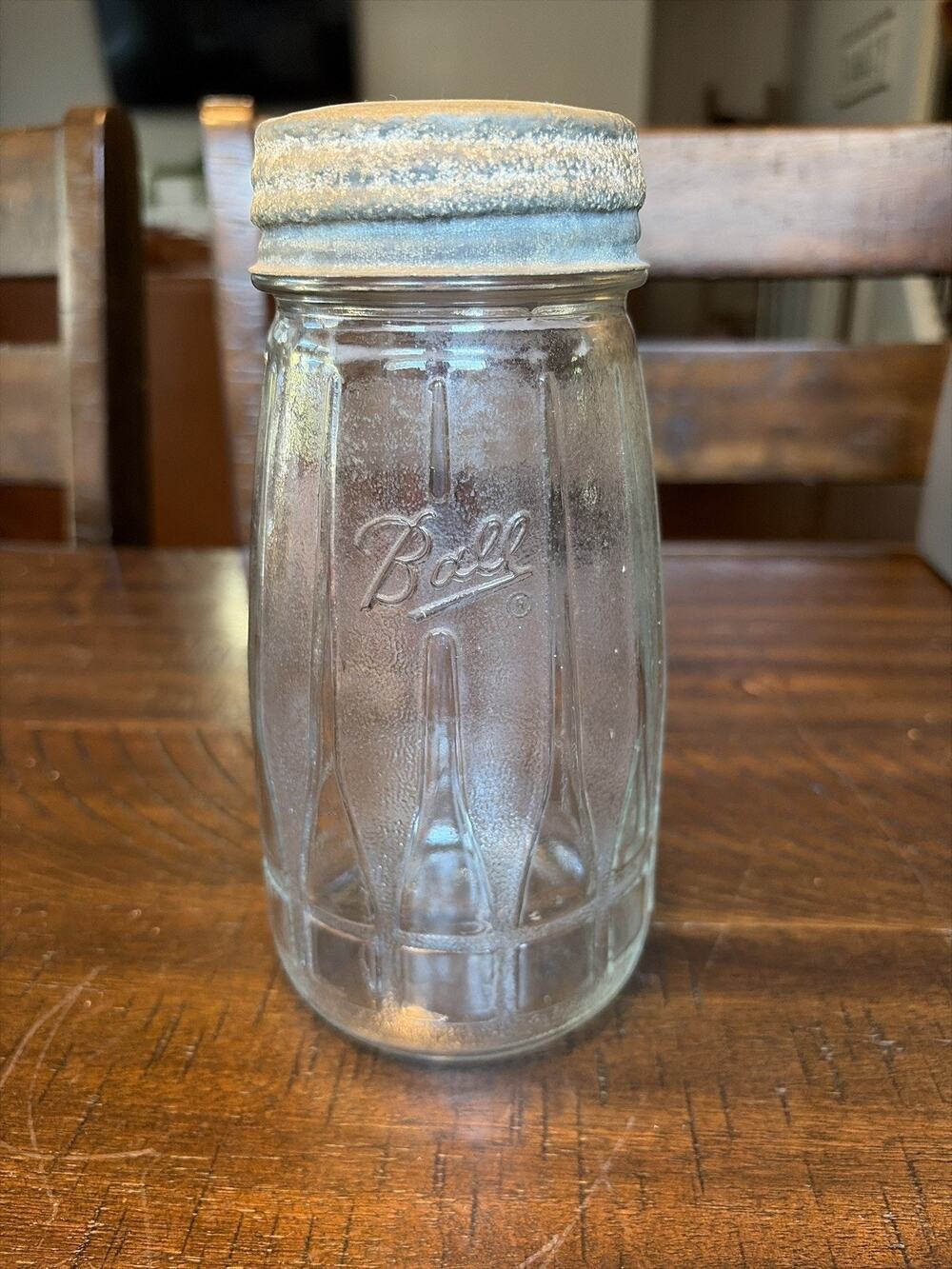 Ball Juice Jar With Zinc & White Glass Lid 7.25” Vintage READ